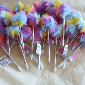 20 Colorful Fuzzy rainbow pom pom Kids Pens